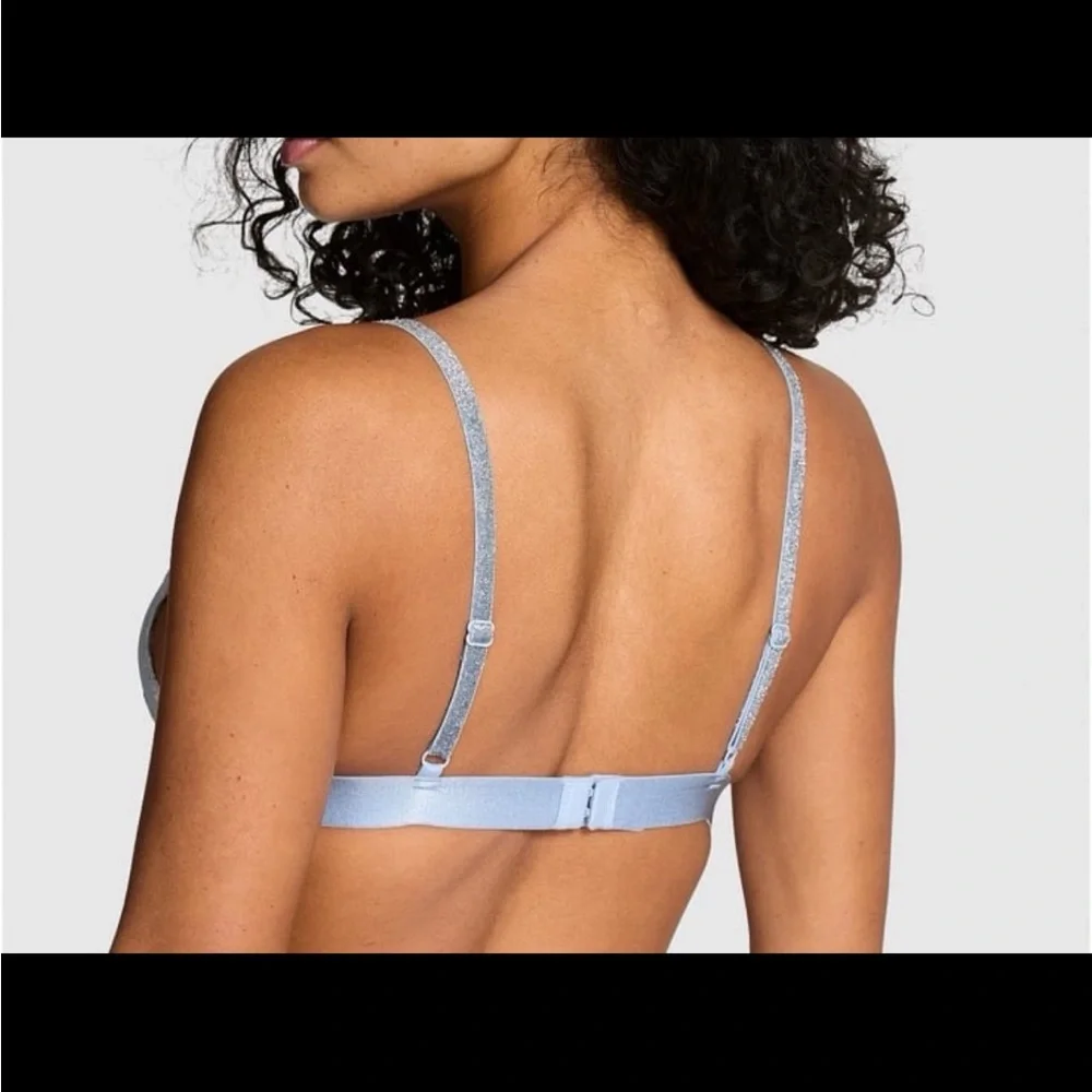 Victoria secret PINK Wink Push Up Triangle Bra icy blue snowflake glitter XL - Picture 2 of 2